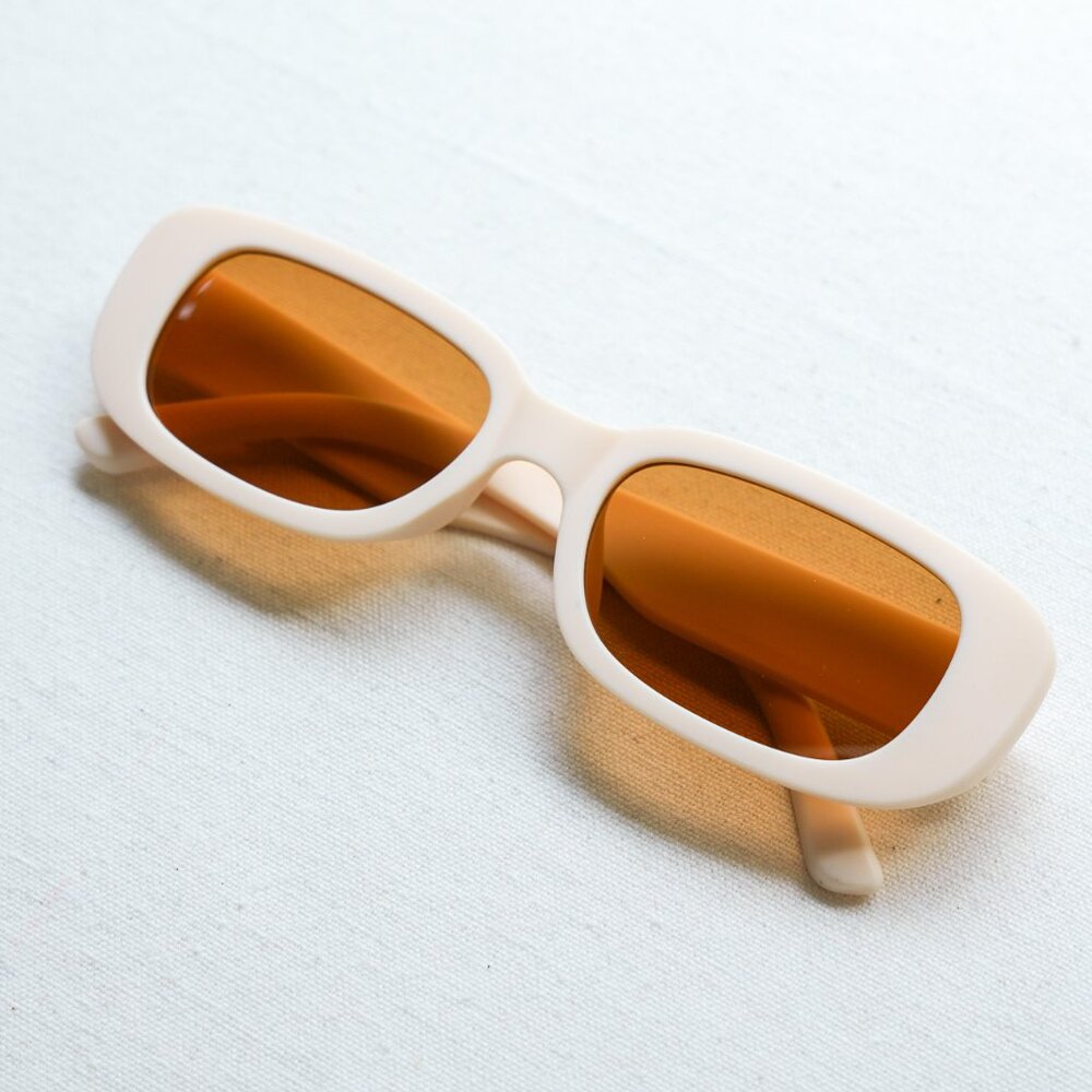 y2k rectangle retro style Cream Frame, Orange Lens frame sunglasses